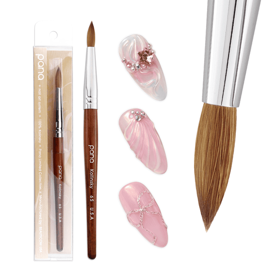 Pana USA Acrylic Nail Brush 100% Pure Kolinsky Hair Mahogany Wood Handle with Silver Ferrule Round Shaped Style (Size # 6, Mahogany)