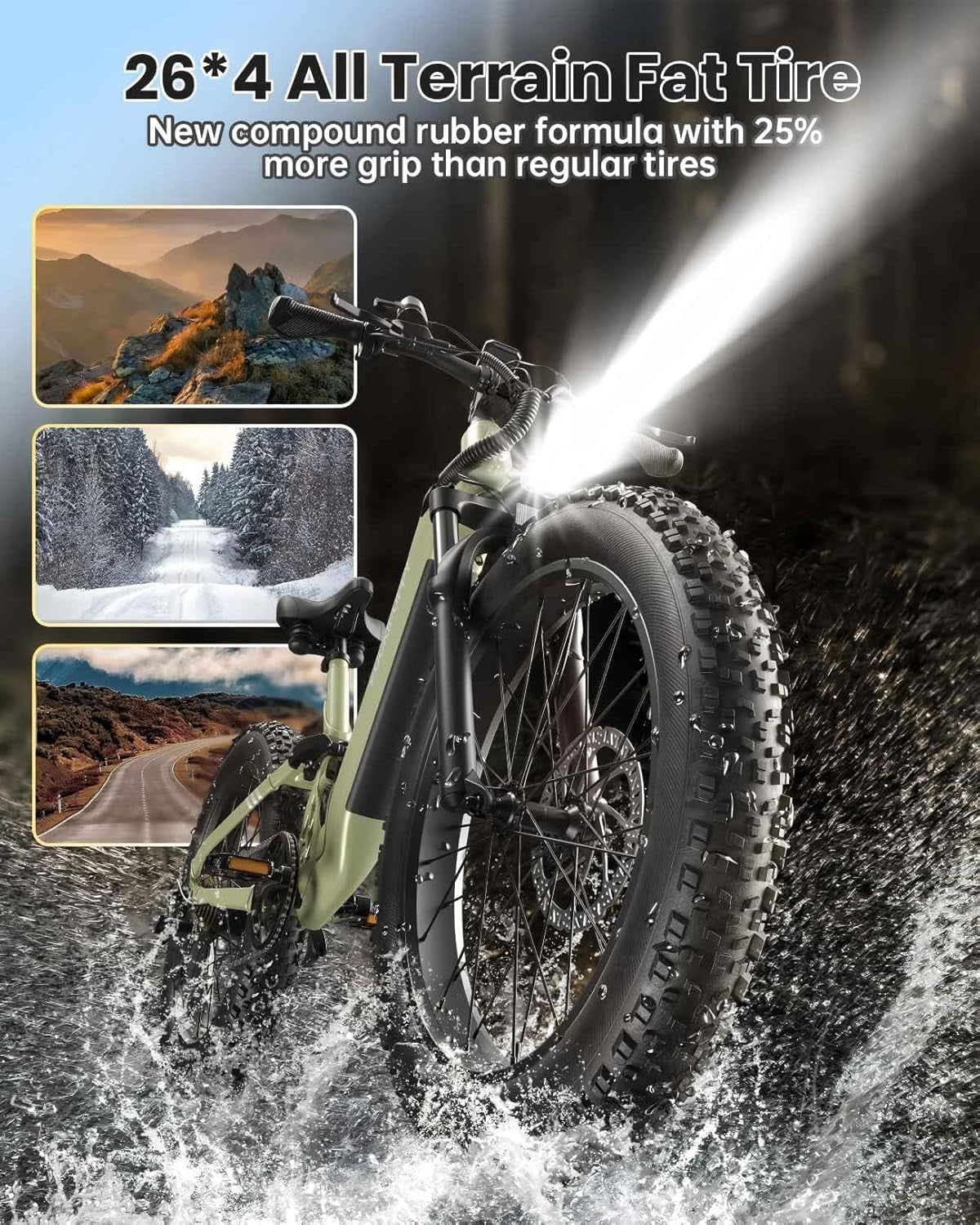 PUCKIPUPPY 26" Fat Tire Electric Bikes for Adults 28mph Top Speed 960W Peak 80Miles Max Range Full Suspension Step Through Ebike 48V 20AH Battery 7 Speed E-Mountain Bike, Comply with UL2849 By SGS