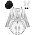thumbnail image 6 of TiaoBug Women Magician Outfit Sparkly Sequin Tailcoat Showman One-Button Tuxedo Jacket with Hat Silver L, 6 of 7