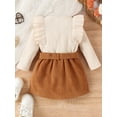 thumbnail image 4 of Loicainy Baby Toddler Girls Autumn 2 Piece Outfits 9 12 18 24 Months 2T 3T 4T Long Sleeve Ruffle Ribbed Tops Solid Color Button Skirt Clothes Set, 4 of 9