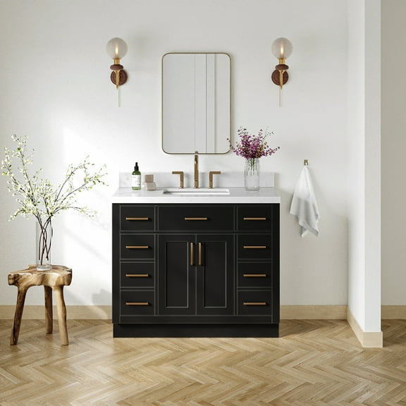 Ariel Hepburn 42 In. Rectangle Sink Bathroom Vanity With Carrara White Quartz Countertop 1.5 Edge In Black