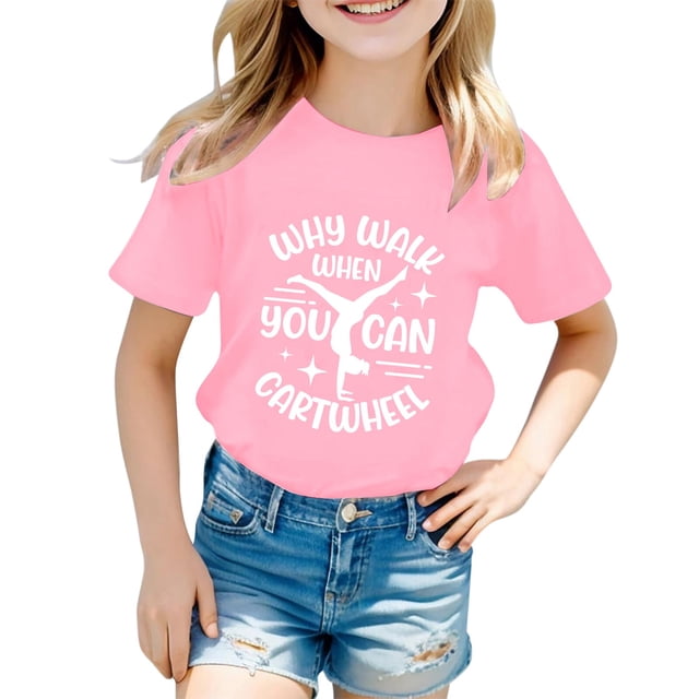 Hauts et T-Shirts pour Filles, Col Rond avec Lettres, Manches Courtes, Ajustement Confortable pour Usage Quotidien, Style Printemps Été pour Jeunes Filles