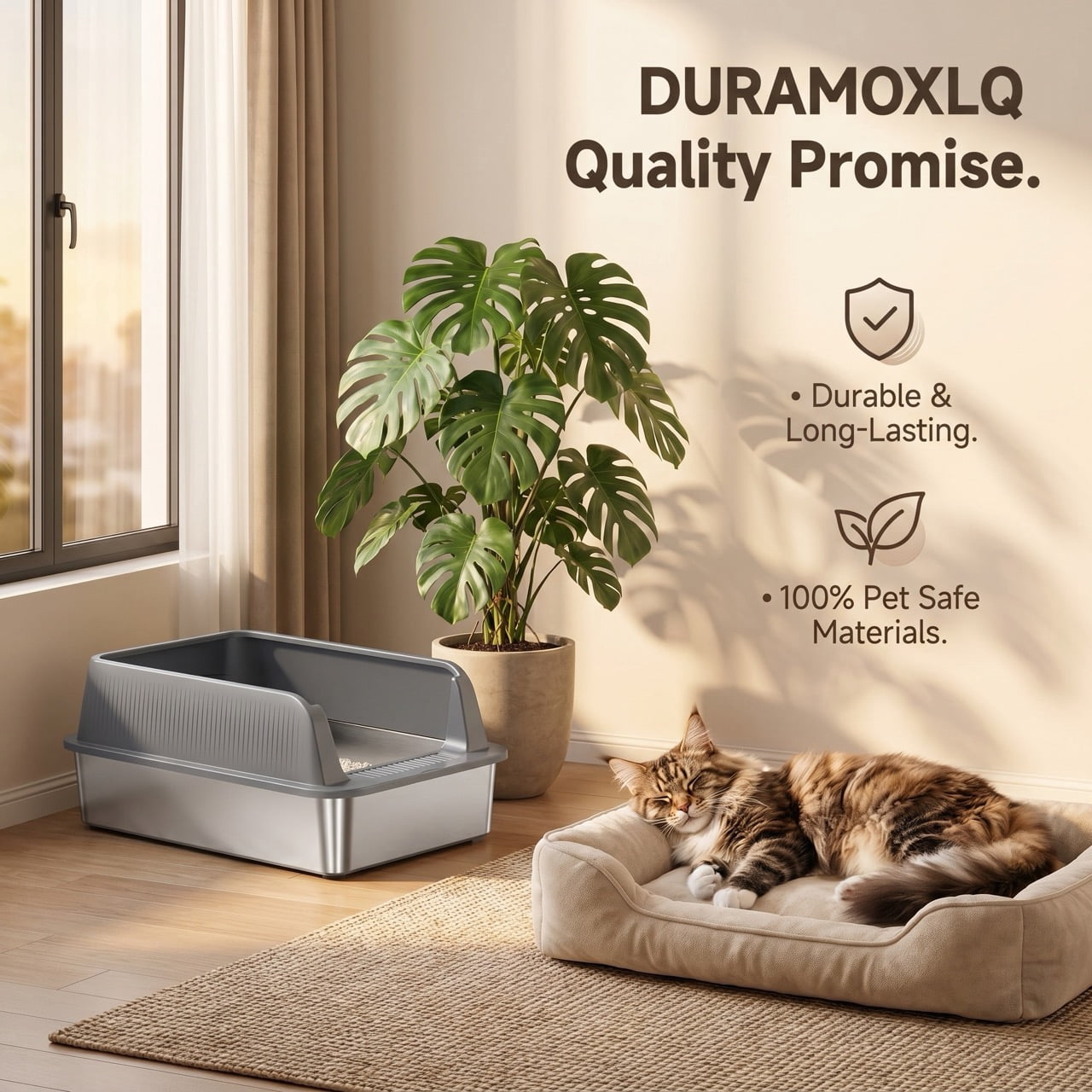 DURAMOXLQ XL Stainless Steel Cat Litter Box with High Sides, 23"x15" Large Metal Litter Pan for Big & Multi Cats, Odor Control, Open Top