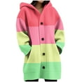 thumbnail image 4 of Uootdi Winter Clothing for Women Oversized Long Sleeve Color Block Hooded Winter Long Coats for Women Fashion Button Gift Jacket with, 4 of 5