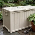 thumbnail image 2 of ZEUKMXOO 75-Gallon Outside Storage Box Waterproof, Large Outdoor Storage Bin for Patio Deck Garden, Beige Heavy Duty Container with Lid, Bottom Casters, 2 of 6