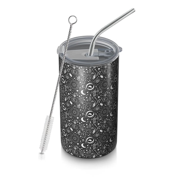 20oz Coffee Tumblers Black White Moon Plant Pattern Stainless Steel Vacuum Insulated Travel Tumbler Coffee Cups Mug with Lid and Straw with Cleaning Brush for Cold & Hot Drinks