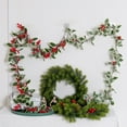 thumbnail image 3 of Christmas Garland For Mantel,Christmas Garland with Green Leaves Wired Artificial Holly Berry Garland Xmas Decorations for Indoor Outdoor Fireplace Mantle Stairs Table Winter New Year Holiday Decor, 3 of 9