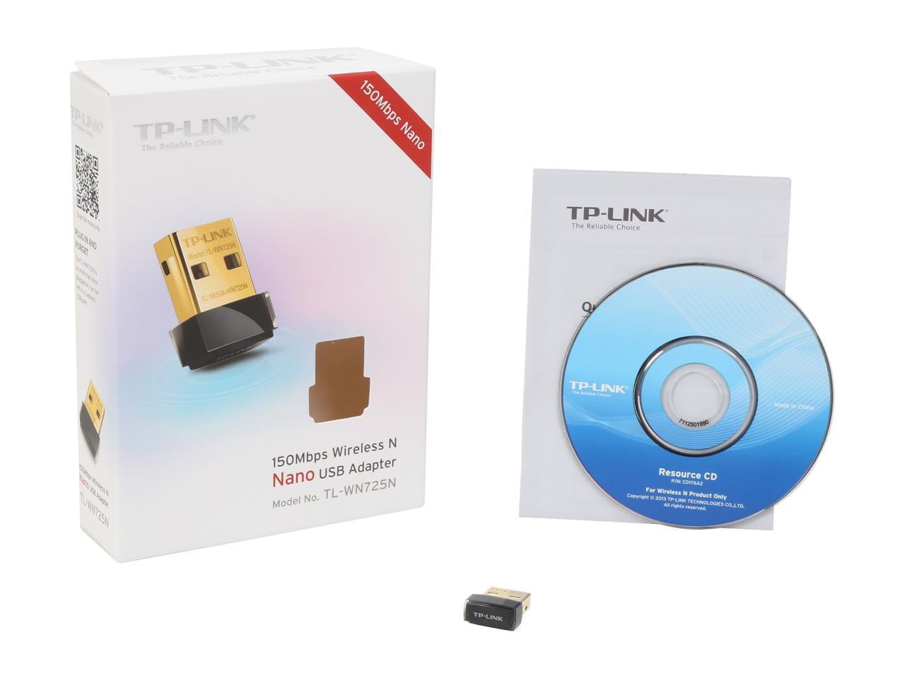 & TP-LINK Wireless 64 in TL-WN725N Adapter, 150Mbps, Nano Play bit N150 Plug 10 Windows WEP, WPA2, bit) & (32 WPA / IEEE 802.11b/g/n,