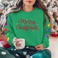 thumbnail image 2 of lulshou Sweatshirt for Women Christmas "Merry Christmas" Print Sweatshirt Fleece Crewneck Pullover Cozy Long Sleeve Casual Top, Green, S, 2 of 9