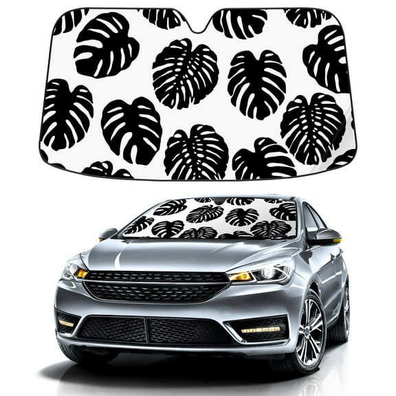 Car Windshield Sun Shade Funny for Car Front Window Black White Tropical Palm Pattern Foldable Car Sunshade Windshield | Vehicle Car Sun Visor UV Rays &Heat Blocker Covers Auto Window Protector