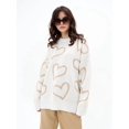 thumbnail image 2 of Women'S Casual Heart Print Crew Neck Long Sleeve Knit Top Loose Pullover Sweater Khaki One Size, 2 of 8
