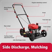 POWERSMART 18 Gas Push Lawn Mower with 144cc 4-Cycle OHV Engine,2-in-1 with Mulch and Side-Discharge, 5-Position Height