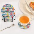 thumbnail image 3 of Yayeee 6 PCS Drink Coasters with Holder Set Woven Absorbent Round Tabletop Hot Pad, Yellow Hand Drawn Sailboats, 3 of 7