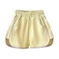 thumbnail image 1 of DGMIOCS Gym Shorts for Girls High Elastic Waist Loose Fit Athletic Shorts Straight Wide Leg Drawstring Solid Color Soft Clothes Light Yellow 3-4 Years, 1 of 4