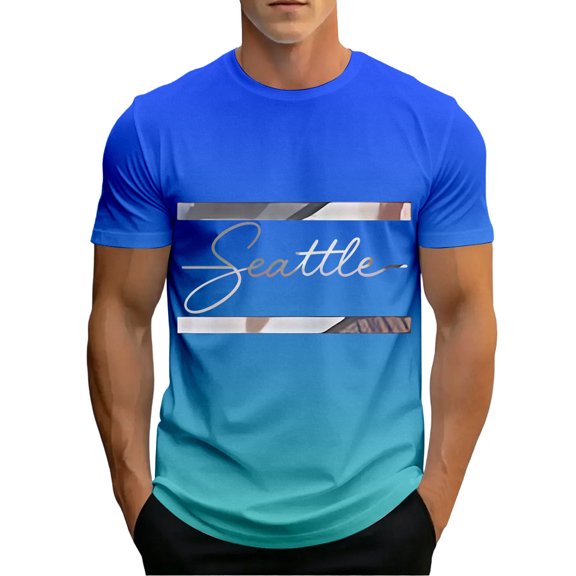 CONZONE Mens Tshirts Short Sleeve T-Shirts for Men Crew Neck Gradient Color Letter Graphic Casual Summer Tee Tops