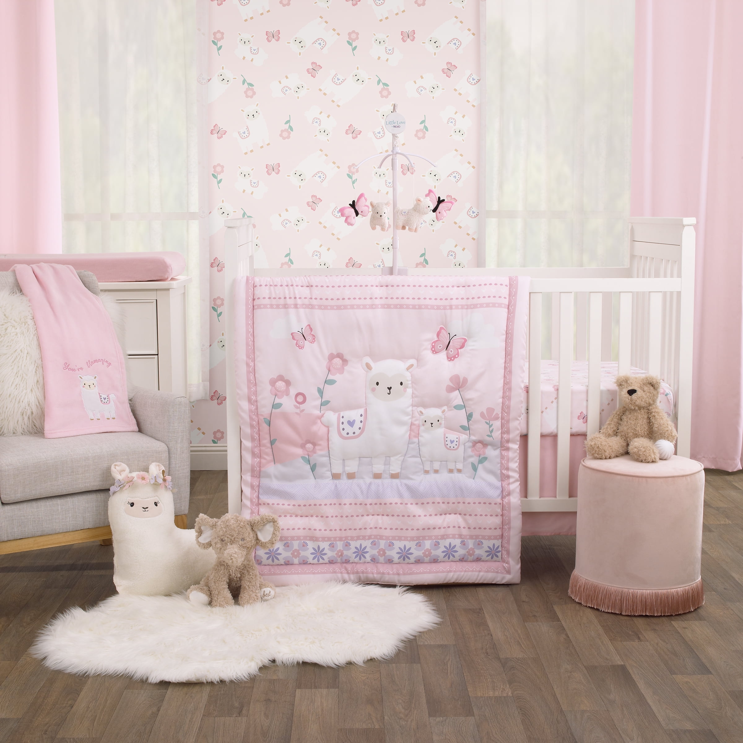 Pink/White Little Love by NoJo Pink Chevron 4 Piece Nursery Crib Bumper 