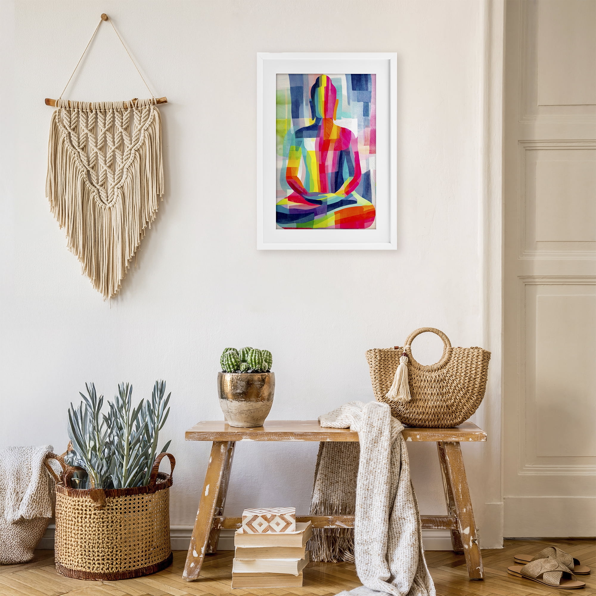 Stupell Industries Geometric Buddha In Spectrum White Framed Print Under Glass, design by Chromatic Storm Studio
