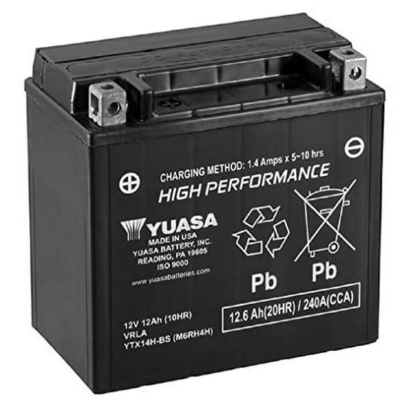 Yuasa YUAM6RH4H YTX14H-BS Maintenance Free H Series AGM Battery with Acid pack