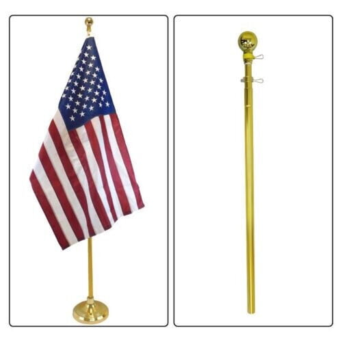 8ft Indoor Flag Pole Ball Topper 8' Telescoping Flag Pole 8ft Pole Only - GOLD