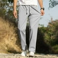 thumbnail image 2 of Coorders Men's Linen Pants, Men's & Big Men's Elastic Waist Drawstring Casual Trouser, Lightweight Straight-Legs Fit Pants, Gray,Size XL, 2 of 9