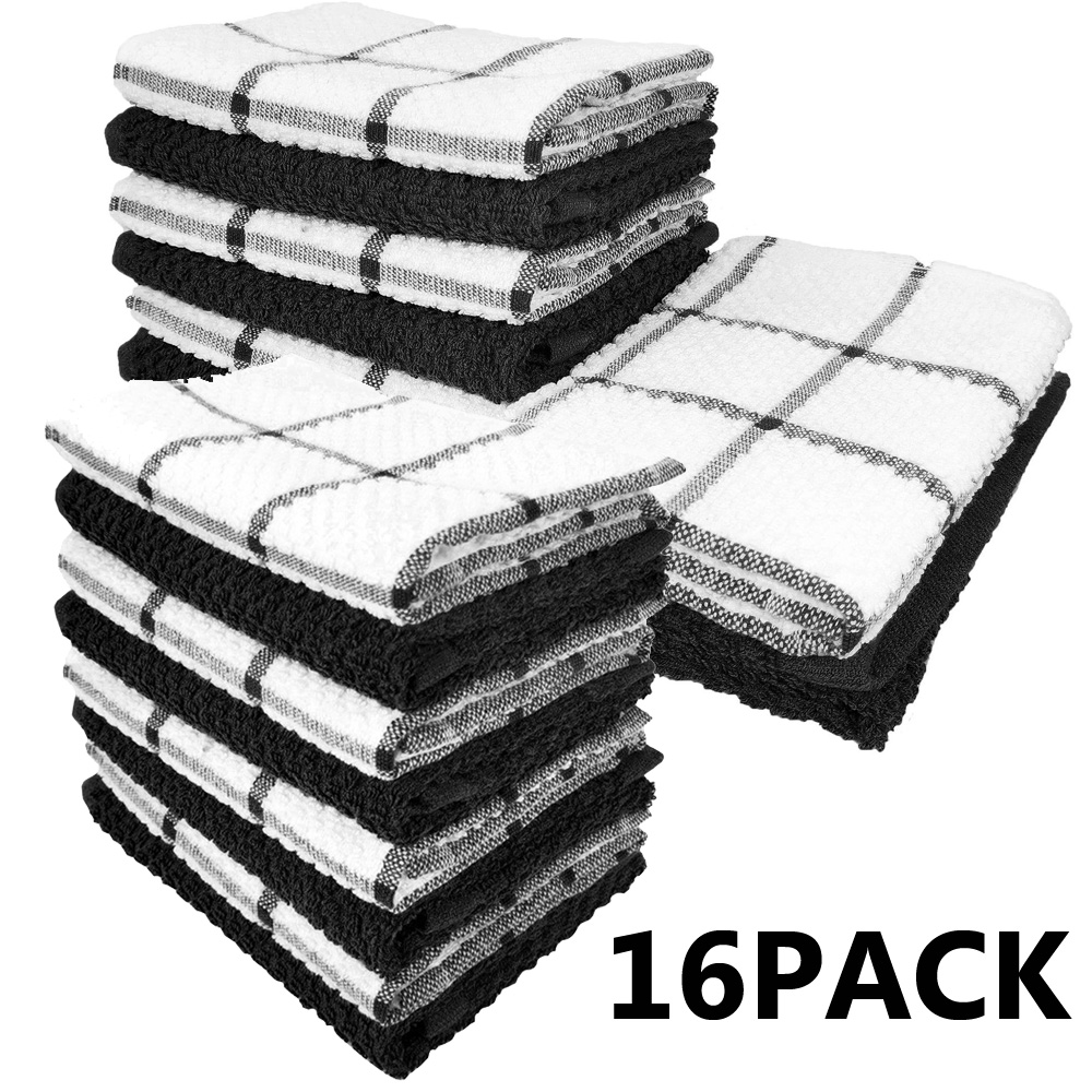 100 Cotton Terry Dish Cloths, 16Pack, Ultra Soft and Absorbent Dish