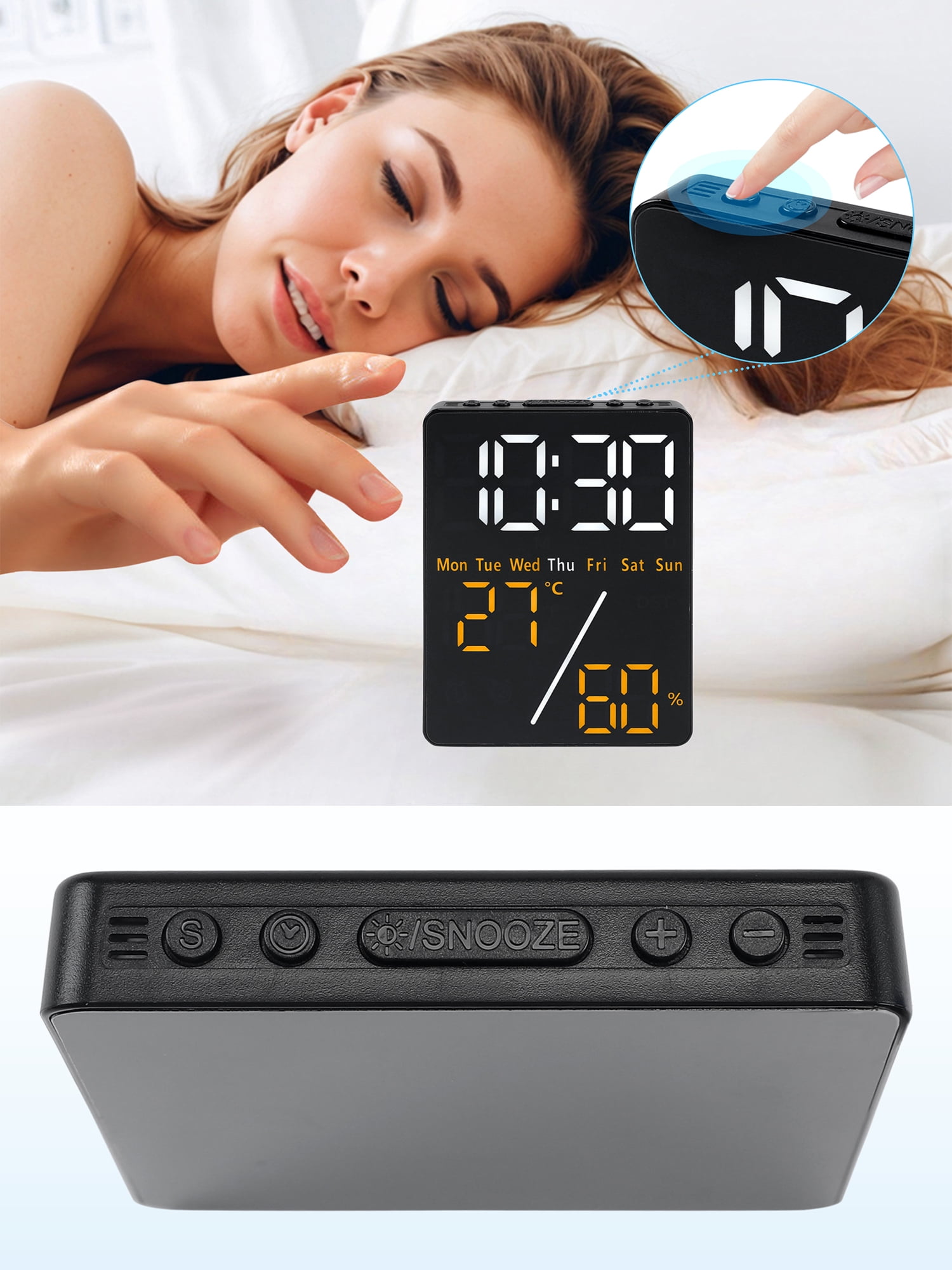 Unique Bargains LED Alarm Clock White Housing and Blue Light 3.5"L x 1.0"W x 4.7"H