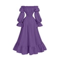 thumbnail image 6 of KICILVS Renaissance Dress Women Solid Color Off Shoulder Long Puff Sleeve Dress Corset Lace Up Waist Ruffled Hem Maxi Party Gown Purple, 6 of 7