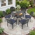 thumbnail image 2 of Hzzkey 7-Piece Cast Aluminum Patio Dining Set and Blue Cushion Chairs and Round Table Black, 2 of 10
