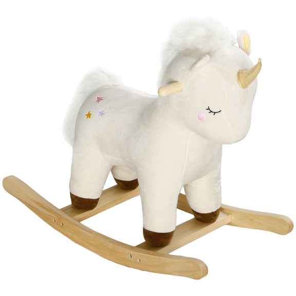 Kids Rocking Horse Ride on Unicorn with Realistic Sound, Wooden Base, for 2-4 Years, White