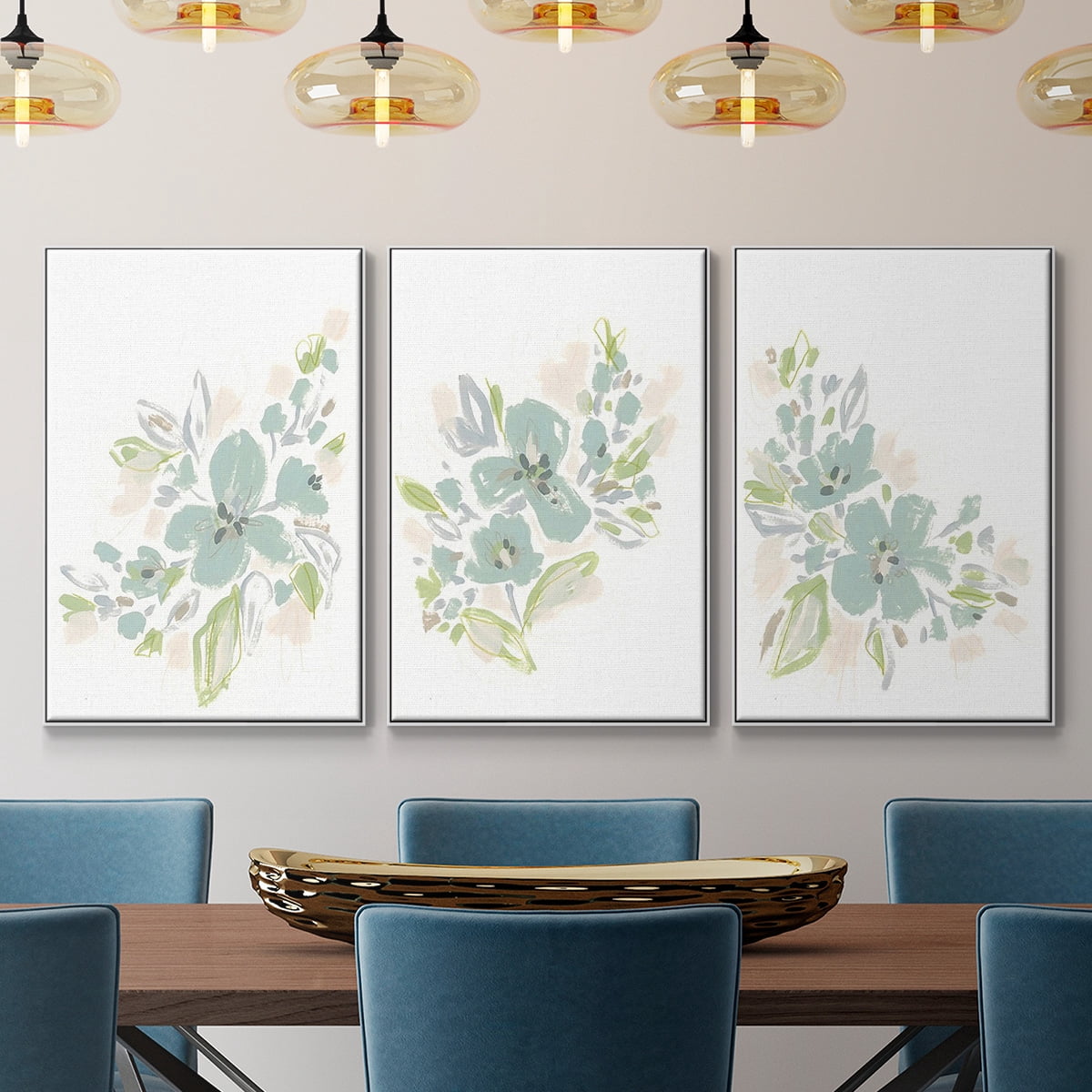 Seafoam Petals I - Framed Premium Gallery Wrapped Canvas L Frame 3 Piece Set - Ready to Hang