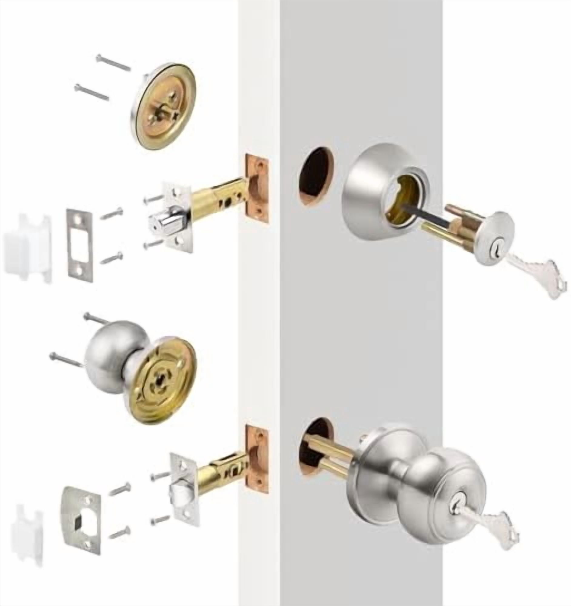 1 Pack Entry Door Knob Set with Single Cylinder Deadbolt Combo Set, Keyed Alike Brushed Nickel Door Knobs with Lock and Keys for Entrance Front Door
