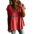 thumbnail image 3 of VBVC Women's Lace Trim V-Neck Peplum Blouse , Ladies' Short Sleeve Casual Tunic Top , Loose Fit Eyelet Embroidered Top For Women,Red,S-2XL, 3 of 7
