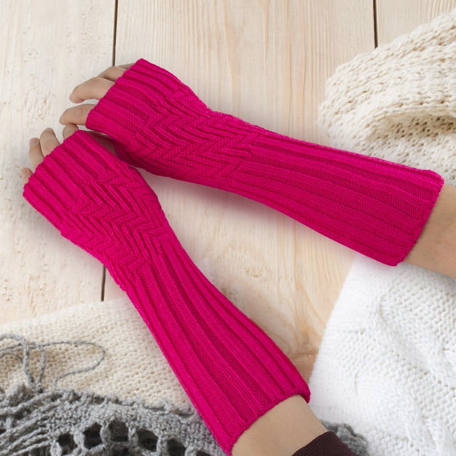 Gants Roses Mitaines Mode Femmes Manches Tricotées Sans Doigts Gants d'Hiver Doux Chauds Mitaines