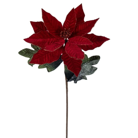 Vickerman 22" Merry Red Velvet Poinsettia Stem, 3 per bag.