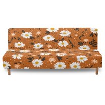 Xoenoiee Daisy Flower Pattern Armless Futon Cover Stretch Sofa Bed Slipcover Protector Elastic Futon Slipcover High Spandex Jacquard Fabric Futon Cover, Machine Washable