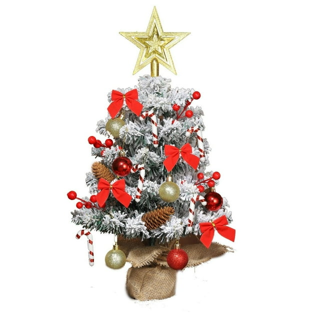 Liyamei 17.7 Inch Mini Frosted Desktop Lighting Star Top Pinecones Red Bow Candy Canes Red Berries Hanging DIY Holiday Indoor