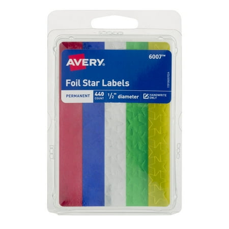 Avery(R) Assorted Foil Star Labels 6007, 1/2