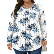 Fantaslook Womens Plus Size Tops Fall Long Sleeve Shirts Crew Neck Casual Loose Tunic Blouses