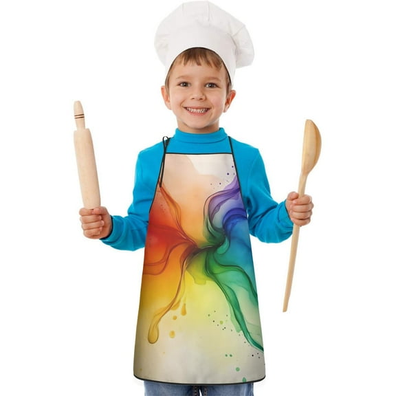 Colorful Ink Pattern Kids Aprons for Girls and Boys,Adjustable Neck Strap Toddler Aprons for Kids Cooking Baking