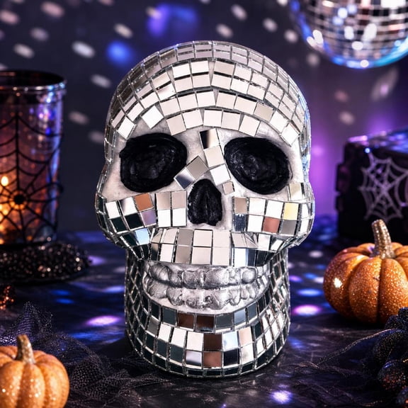 Glitter Halloween Decor Disco Skeleton,Skull Head Table Centerpiece