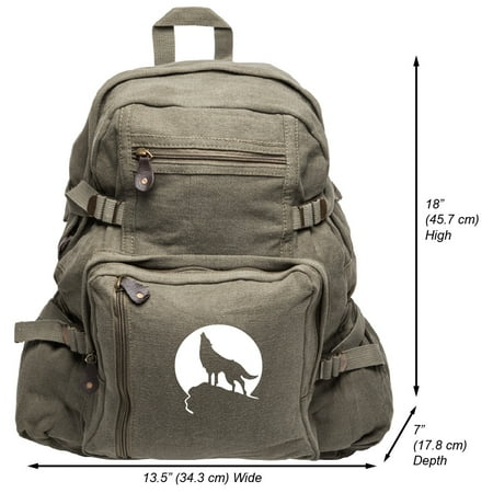Howling Wolf Moon Heavyweight Canvas Backpack Bag