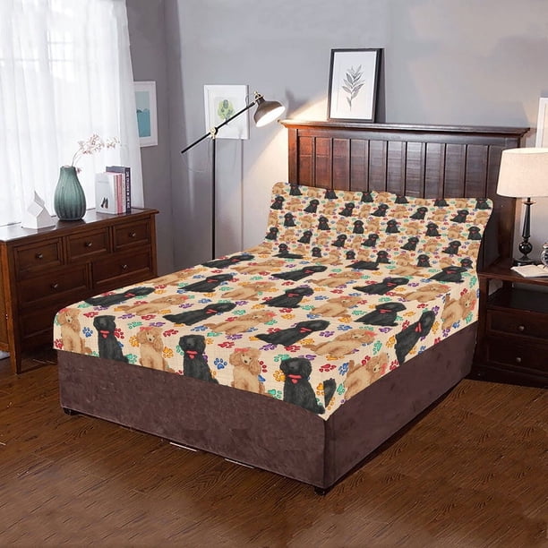 Juego de cama de 3 piezas Rainbow Paw Print Perros Caniche Rojo
