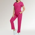 thumbnail image 5 of WULMLEO 2 Piece Scrub Sets for Women V Neck Medical Scrubs Outfits Stretch Short Sleeve Fashion Nurse Uniform Tops and Pants Petite Trendy Soft Comfortable Nursing Workwear Hot Pink 2XL, 5 of 5