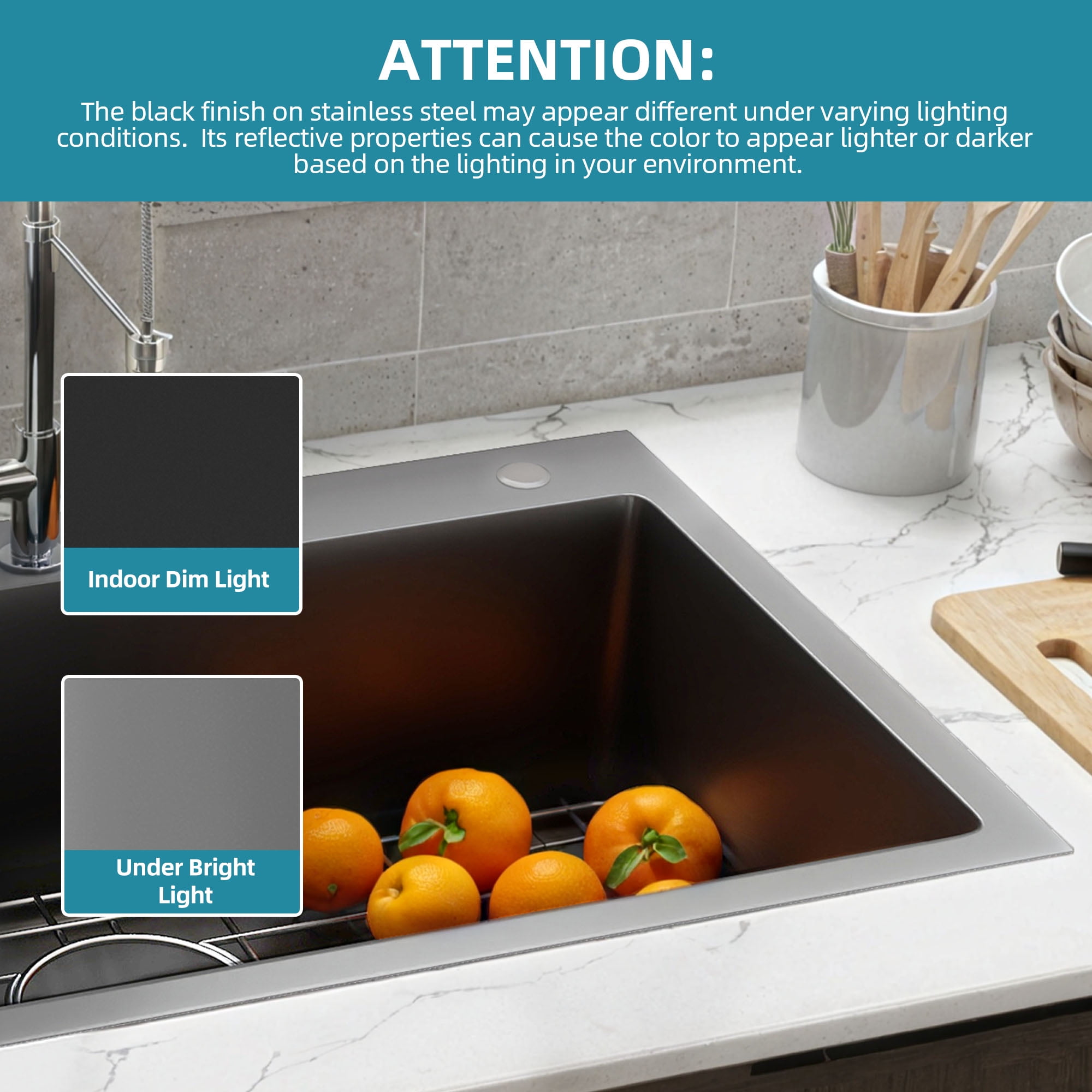 Uforic 28 In Drop-In Kitchen Sink, Stainless Steel Top Mount Single Bowl with Sink Protector, Nano Gunmetal Finish for Workstation, Prep Kitchen, or Bar