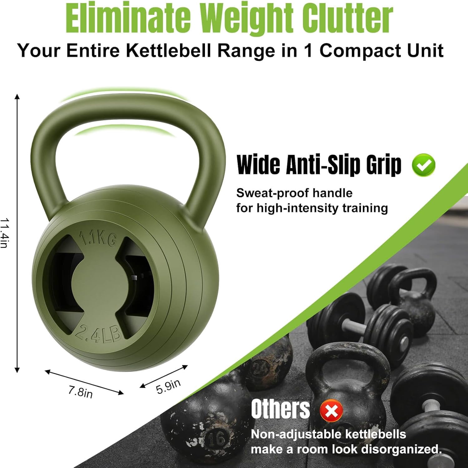 2-in-1 Adjustable Kettlebell, 15-45 LB Kettlebells Weight Set with Wide Grip, 4.8-30 LB Dumbbell Weights for Home Gym Strength Training