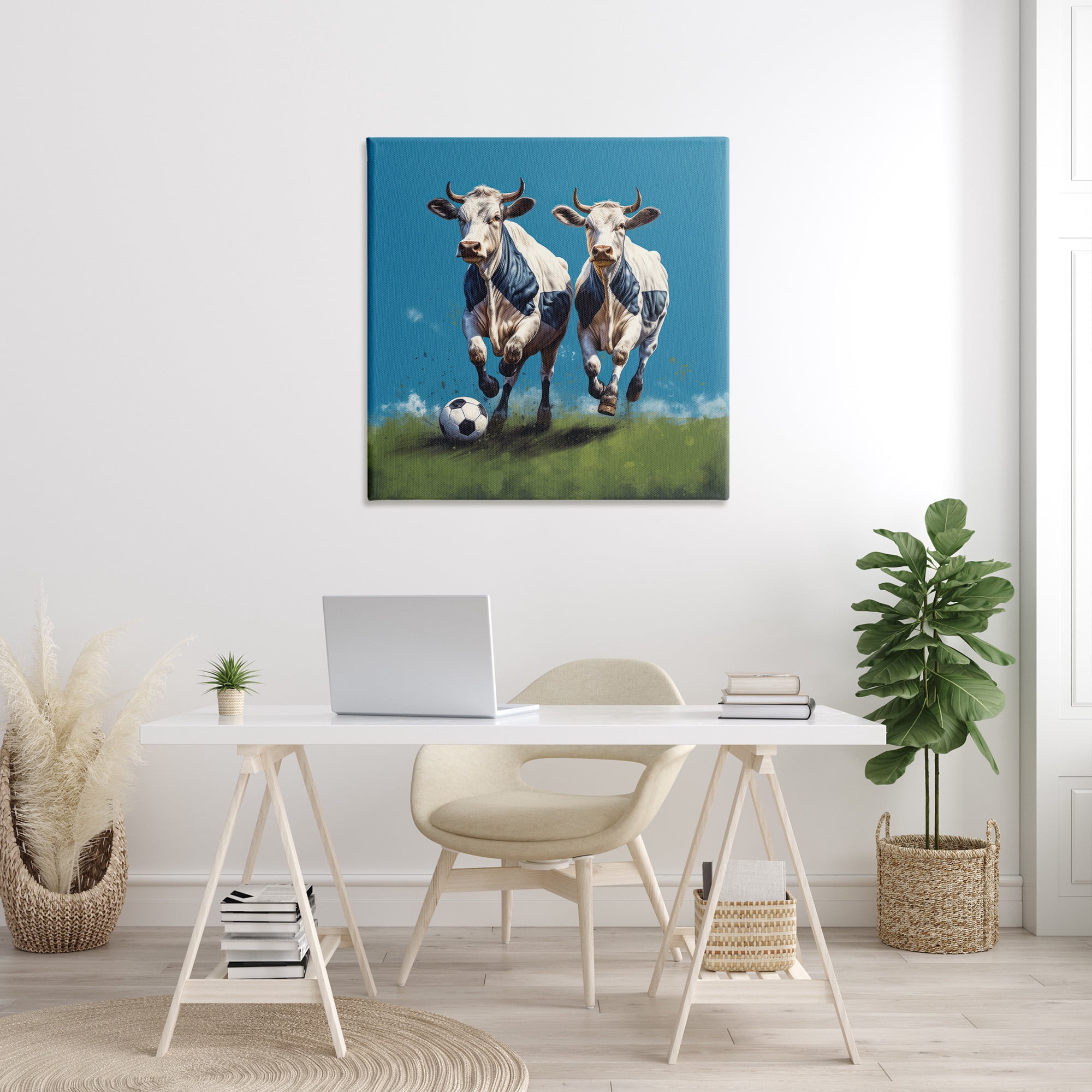 Stupell Industries Cows Playing Soccer Animals & Insects Painting Gallery Wrapped Canvas Art Print Wall Art, 36 x 36