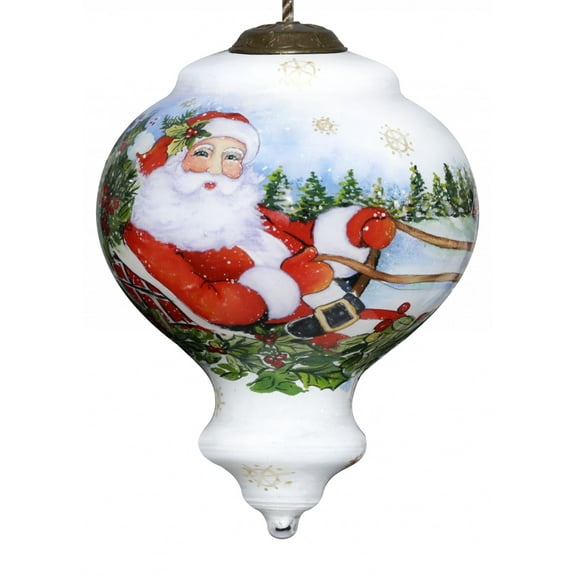 Santa Riding a Sleigh Hand Painted Mouth Blown Glass Ornament
