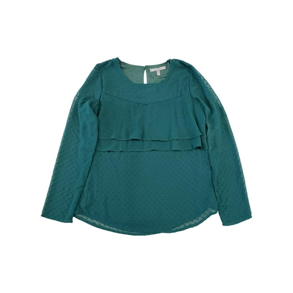 Daisy Fuentes Womens Green Tiered Layer Long Sleeve Dotted Blouse Top Shirt S