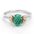 thumbnail image 2 of Gem Stone King 2.04 Ct Oval Green Malachite White Diamond 925 Silver and 10K Rose Gold Ring (Size 9), 2 of 4