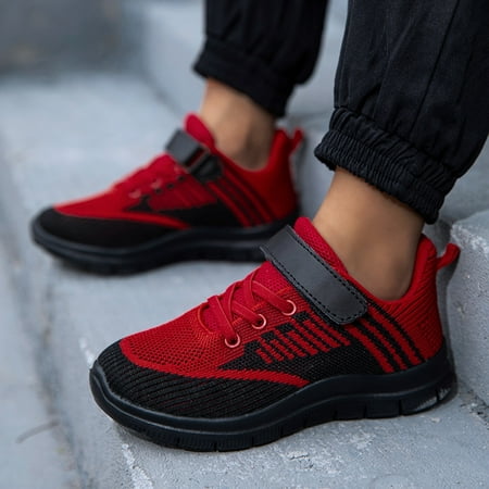 

Kcodviy All Season Children on Shoes Girls Boys Sports Shoes Flat Big Kid Shoes Thick Bottom Lightweight Non Lace Up Hook Loop Colorblock Mesh Upper Breathable and Comfortable